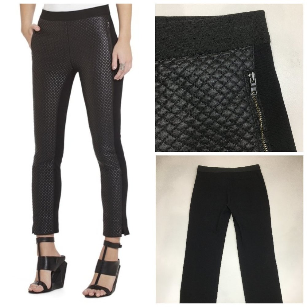 BCBGMAXAZRIA Black CAIDEN Quilted Faux Leather Zip Pocket Slit Hem Legging Pant